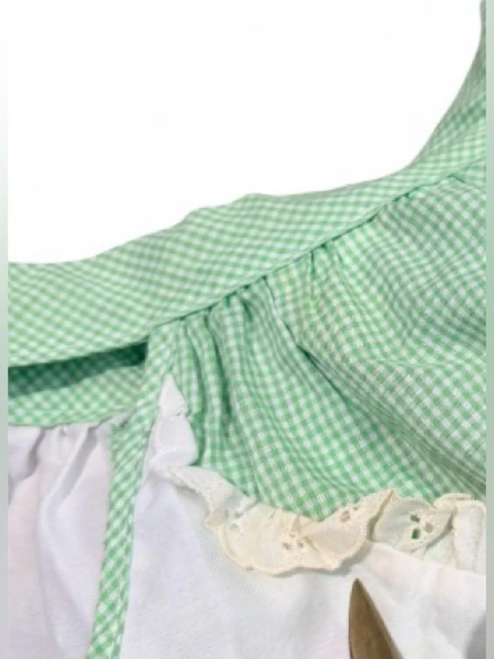 Vintage 80s Cabbage Patch Kids Girl Dress Size 2 Green Gingham Sleeveless tie